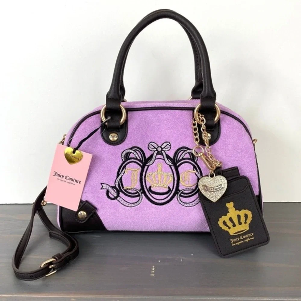 Juicy Couture Y2K Lovers Club Bowler Satchel Crossbody Bag Violet Velour GlamNWT